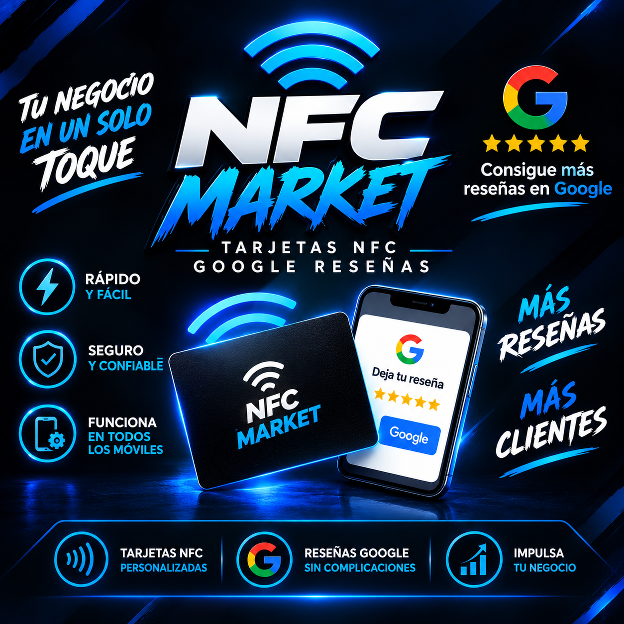 NFC Market - Sistema completo de tarjetas NFC para reseñas de Google
